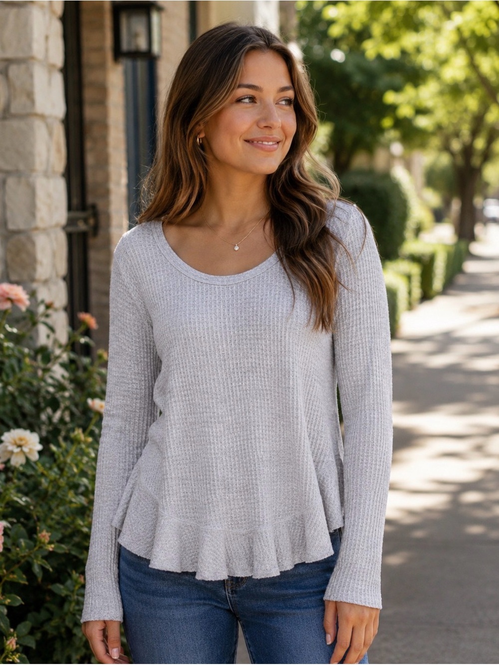 Anthropologie Saturday Sunday Wendy long sleeve lavender waffle top